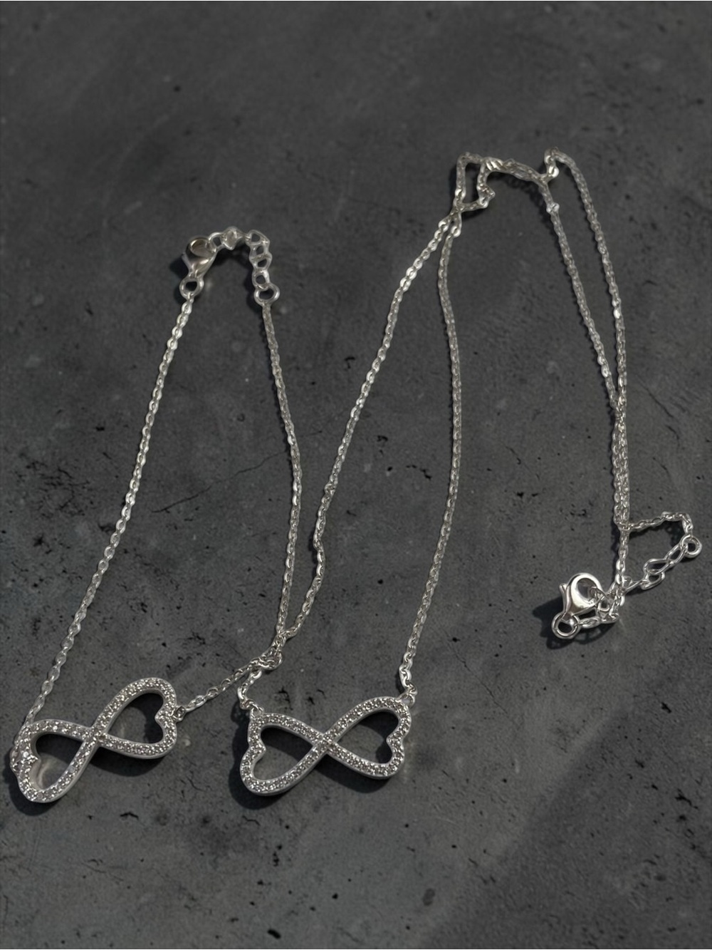 Sterling Diamond Infinity Heart Necklace & Bracelet Set